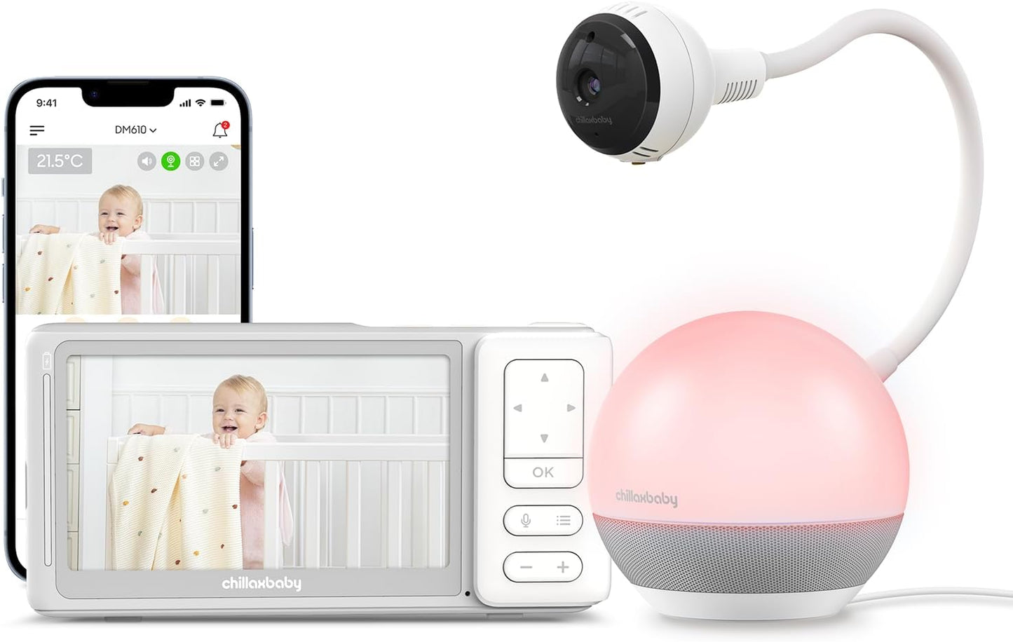 CHILLAX Baby Monitor: 1080p HD Camera, Sleep Trainer, Mood Light Soother