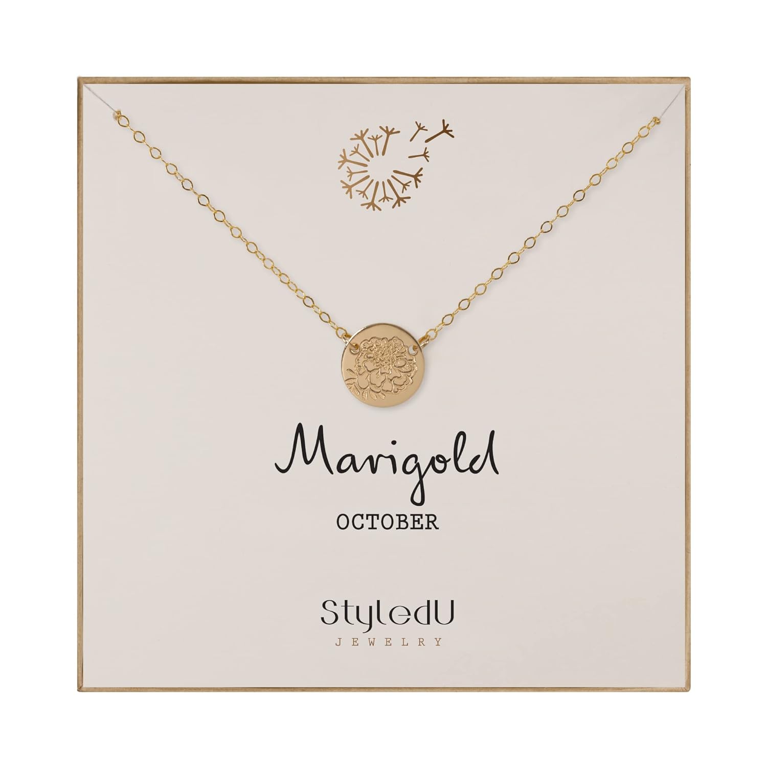 October Birth Flower Necklace for Women - Marigold Pendant Gift