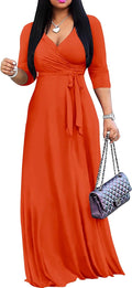 Mrskoala Women Plus Size Long Maxi Wrap Dress V-Neck 3/4 Sleeve