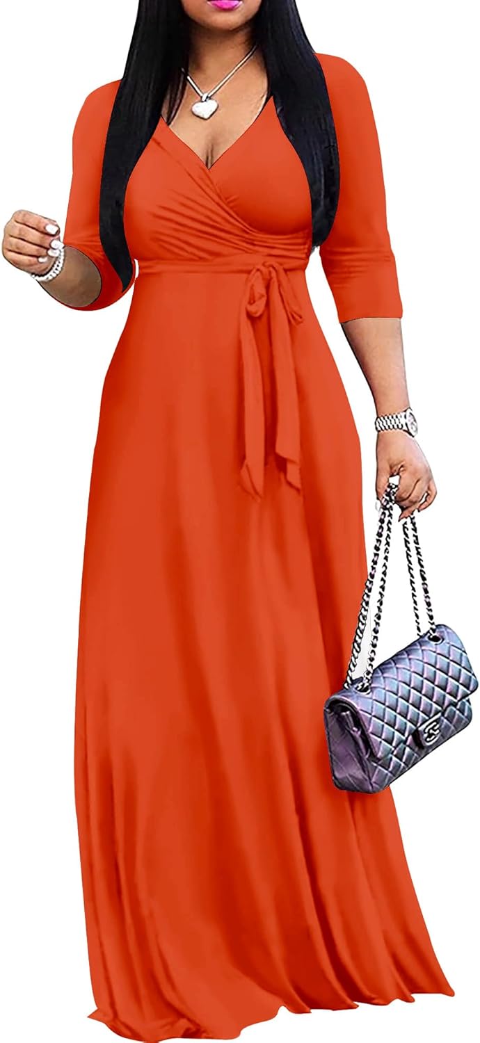 Mrskoala Plus Size Long Maxi Wrap Dresses for Summer Style