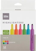 Chisel-Tip Highlighters Pack of 12 - Bright Fluorescent Colors