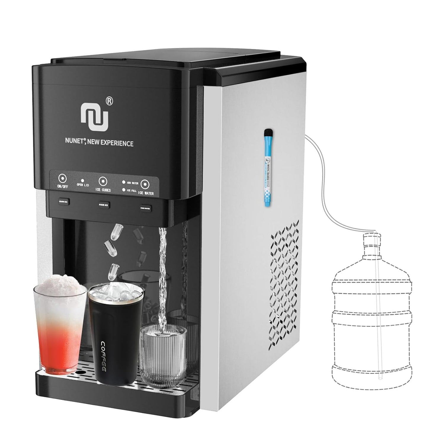 NUNET 3-in-1 Countertop Ice Maker & Water Dispenser for Home
