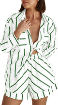 Womens Striped 2 Piece Lounge Set Button Down Shirts and Shorts - Soft