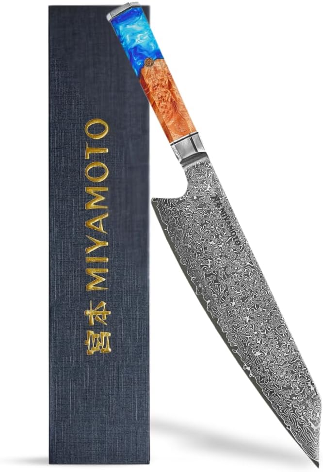 Miyamoto 8-Inch Damascus Chef Knife for Precision Chopping