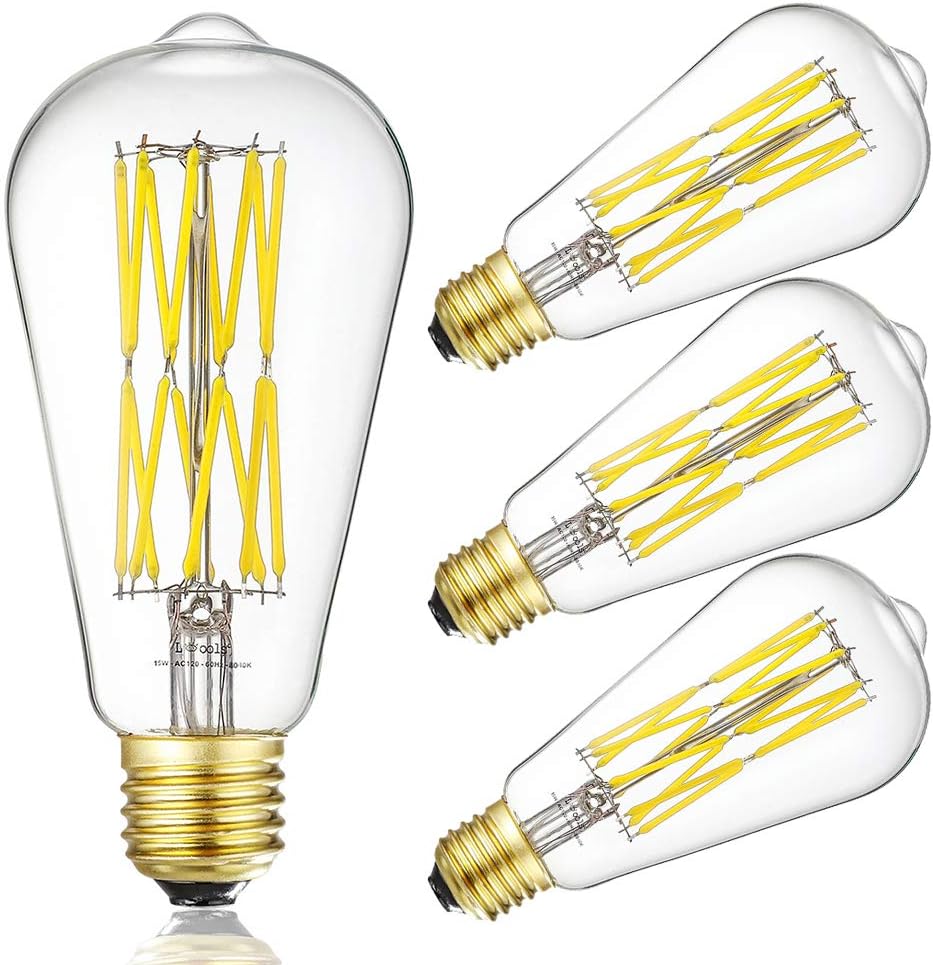 LEOOLS Vintage LED Edison Dimmable 15W Filament Light Bulbs