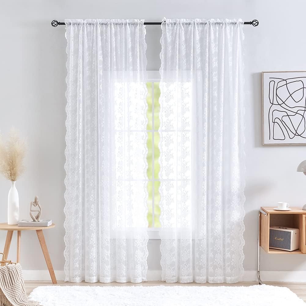 Sheer Curtains 120 Inch Long for Living Room with Vintage Floral