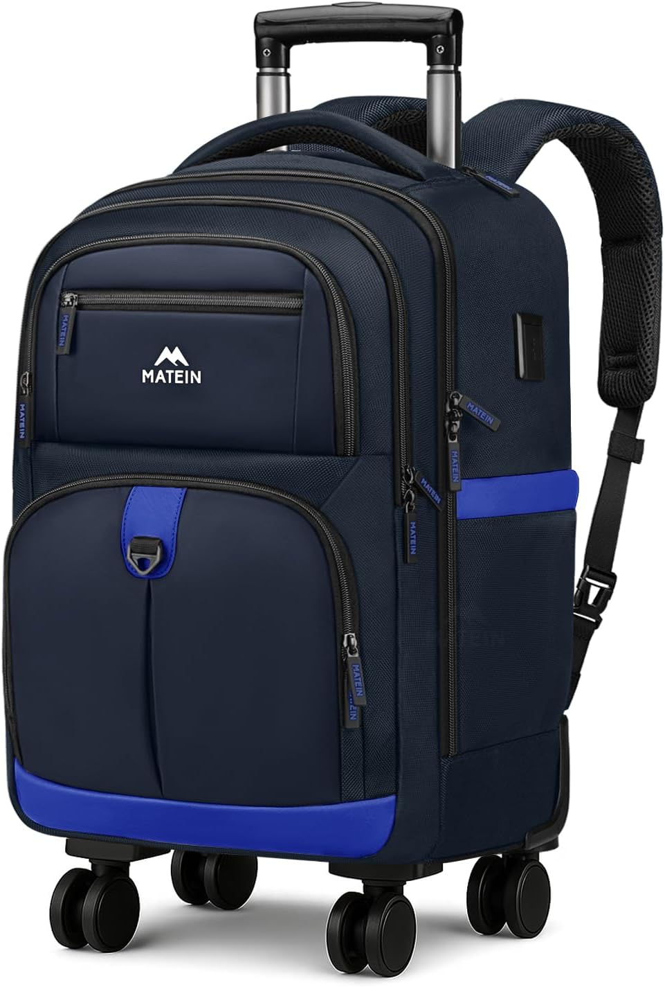 MATEIN Rolling Backpack with 4 Wheels and USB Charging Port
