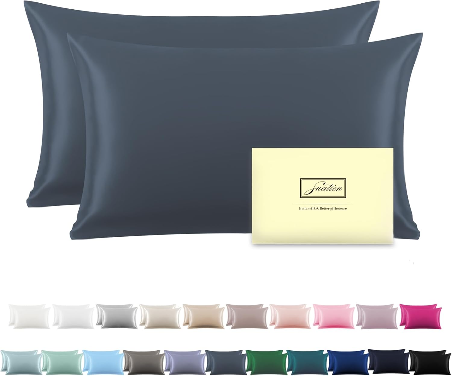 Silk Pillow Cases Set of 2 for Hair and Skin - Space Grey