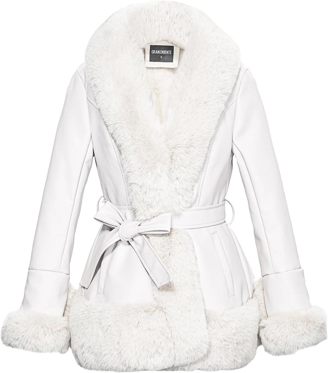 GRAN ORIENTE Women's Faux Leather Jacket with Faux Fur Collar