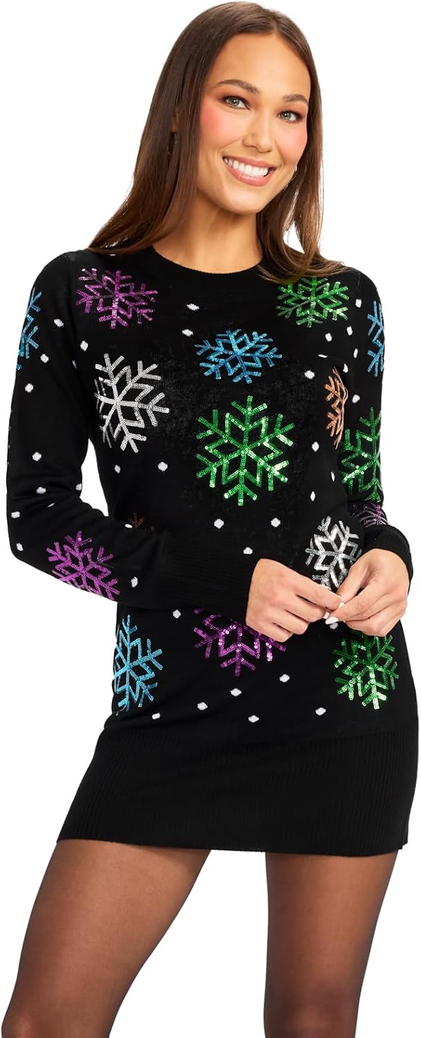 Women's Sequin Snowfall Sweater Dress for Holiday Cheer