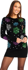 Women's Sequin Snowfall Sweater Dress - Cozy Flattering Holiday Fit