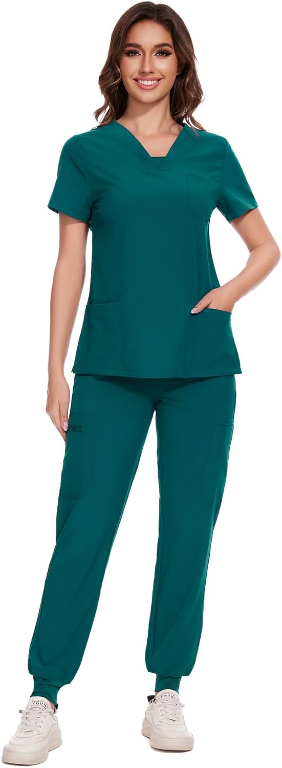 COZYFIT Scrubs for Women - V-Neck Top & Cargo Pants Set