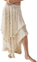 Yimoon Floral Lace Asymmetrical Maxi Skirt - Flowy Beach Cover Up