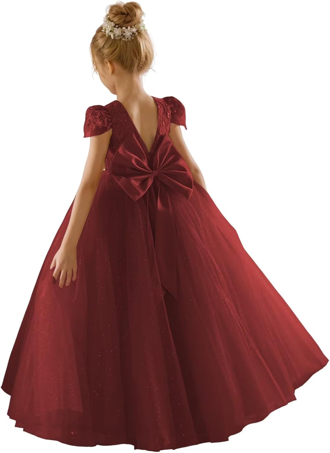 JISISANG Flower Girls Lace Cap Sleeve Dress for Special Occasions