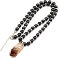 Natural Raw Tourmaline Pendant Black Onyx Beaded Necklace (Style KKMH)