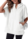 Womens Oversized Half Zip Short Sleeve Hoodie - Relaxed Fit