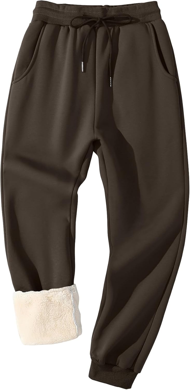 Flygo Men's Fleece Lined Sherpa Sweatpants for Winter Warmth