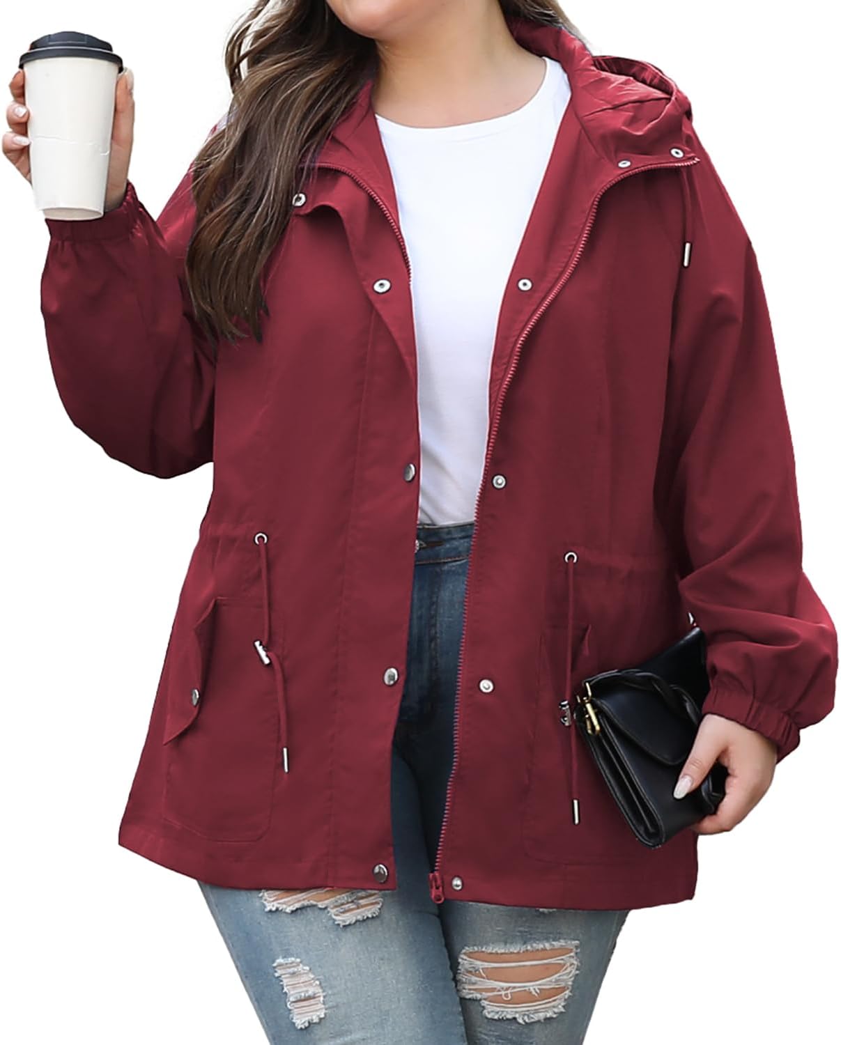 Plus Size Rain Jacket Lightweight Waterproof Windbreaker for Women