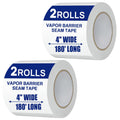 2 Roll White Vapor Barrier Tape 4in x 180ft - Strong Waterproof Seal