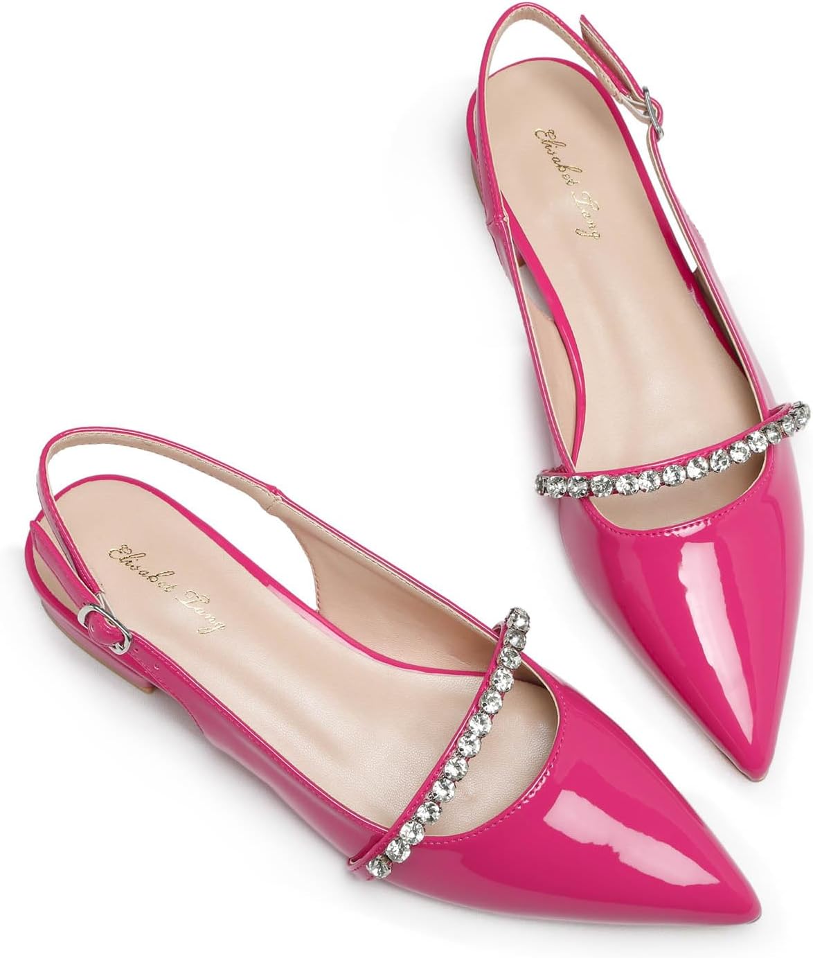 Elisabet Tang Slingback Flats with Rhinestone Pointed Toe Design