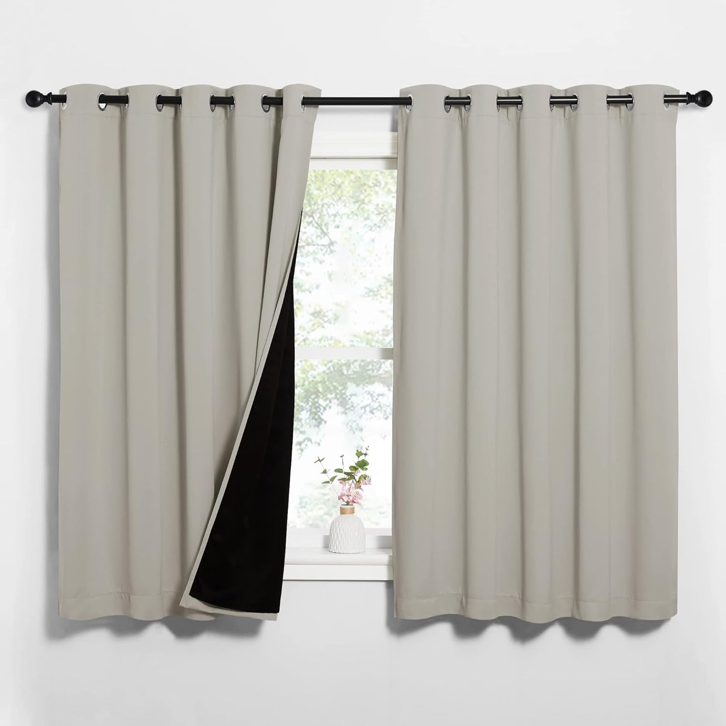 NICETOWN Natural Blackout Lined Curtains for Complete Darkness