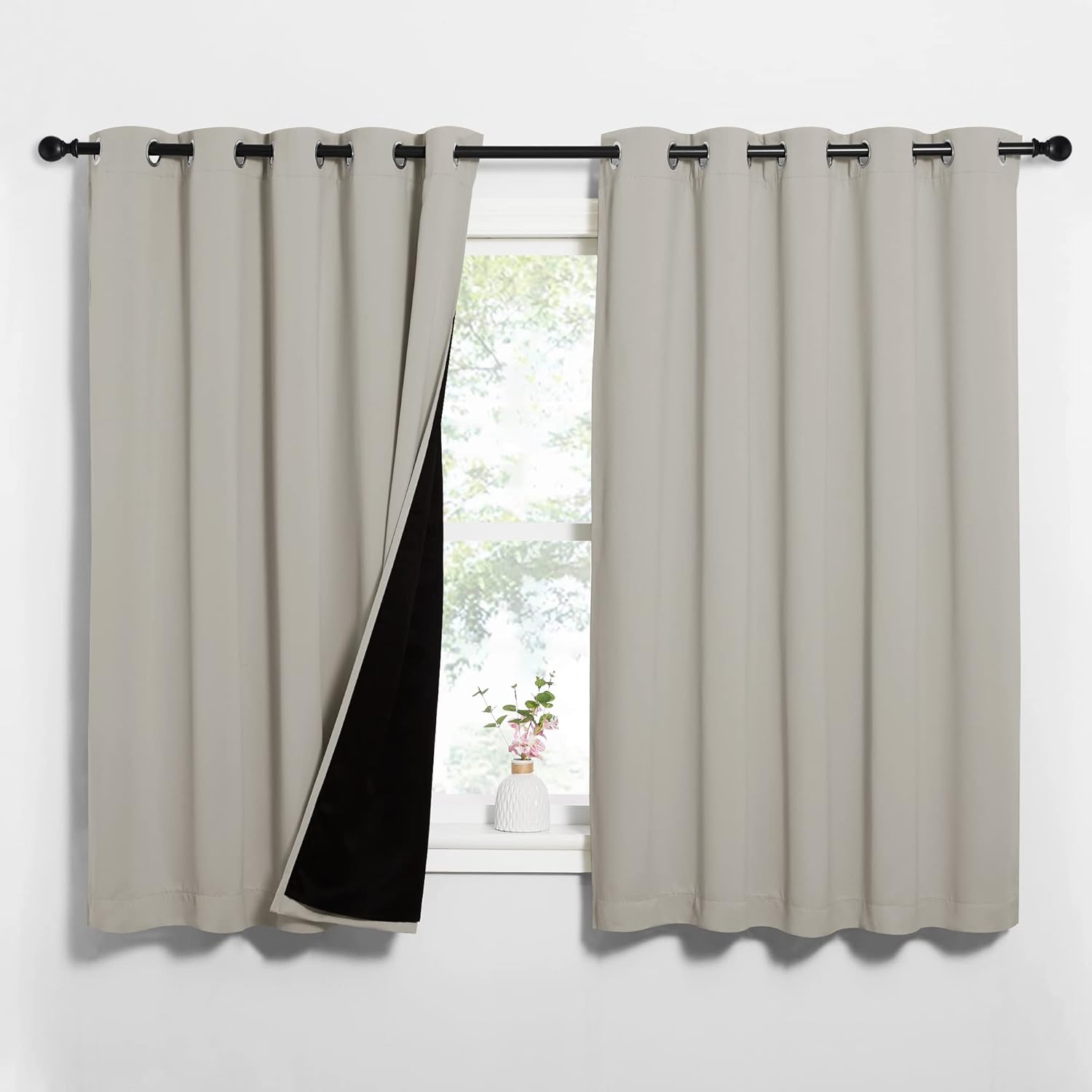 NICETOWN Natural Blackout Lined Curtains for Complete Darkness
