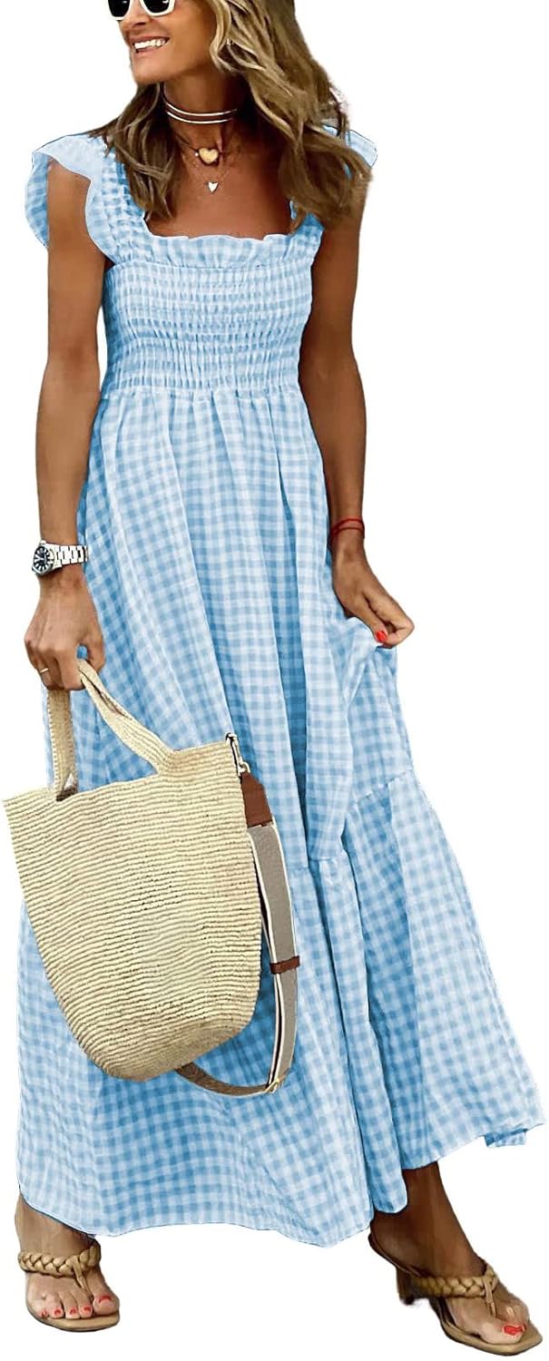 Chouyatou Women's Retro Plaid Smocked Dress for Every Occasion