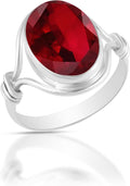 Solid 925 Sterling Silver Ring for Women with Ruby Center - Adjustable