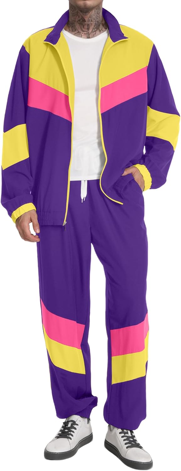 Retro 80s and 90s Tracksuit Set for Men - Stylish Hip Hop Outfit