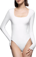 PUMIEY Women's Square Neck Long Sleeve Bodysuit - Smooth Smoke Cloud