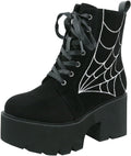 Womens Goth Patent Ankle Boots Platform Chunky Heel - Lace Up