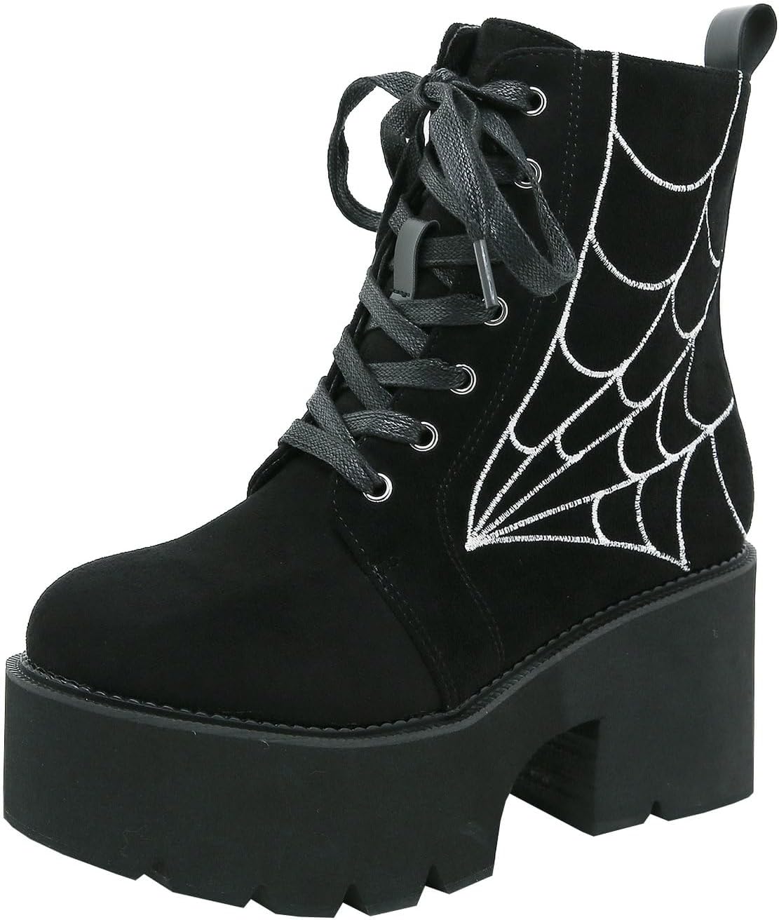 Parisuit Womens Goth Patent Ankle Boots with Chunky High Heel