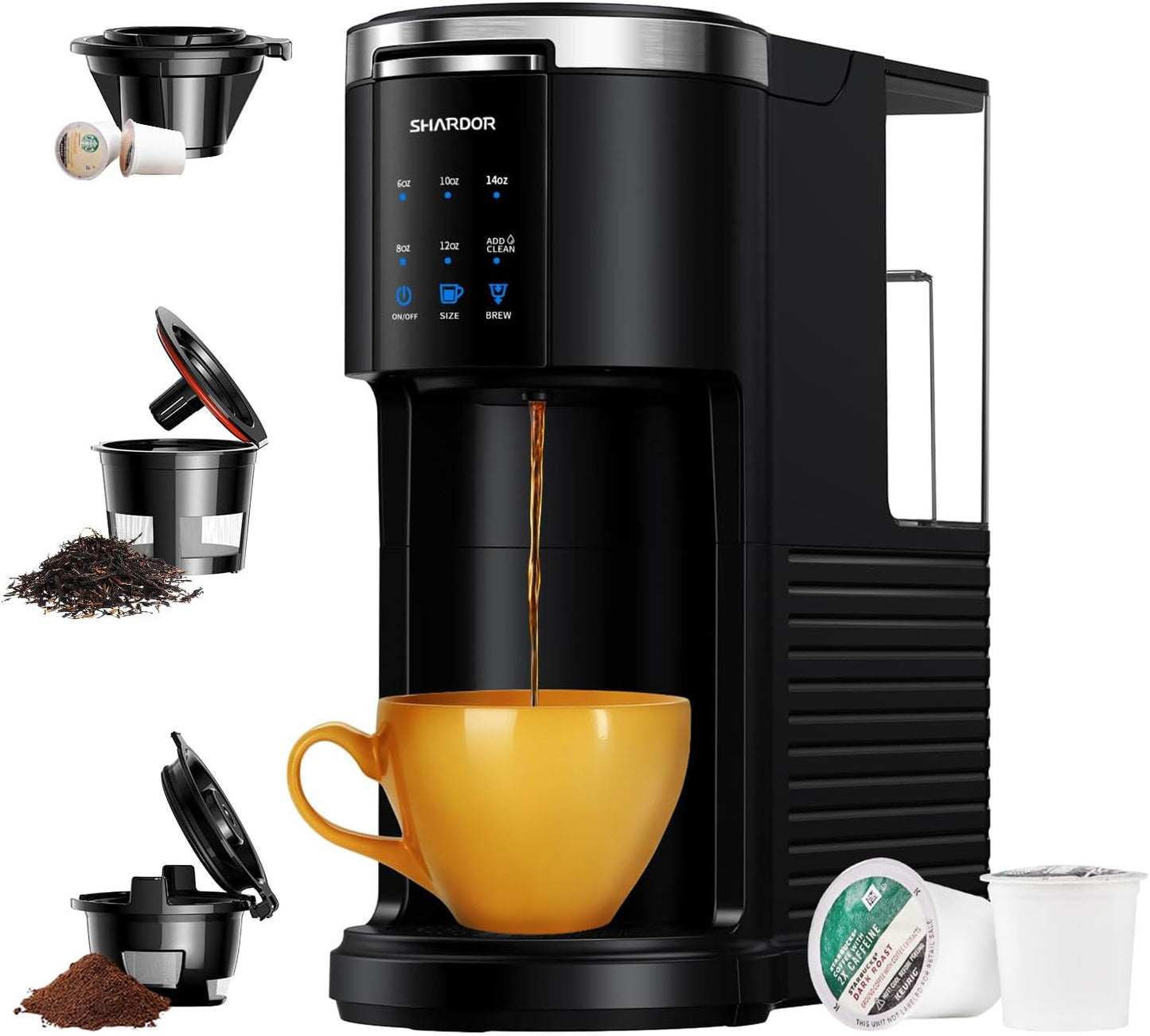 SHARDOR 3-in-1 Single Serve Coffee Maker: Brews K-Cups & Grounds, Self-Cleaning, 40oz Reservoir