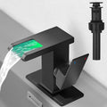 LED Waterfall Bathroom Faucet Matte Black - Lighted Single Handle