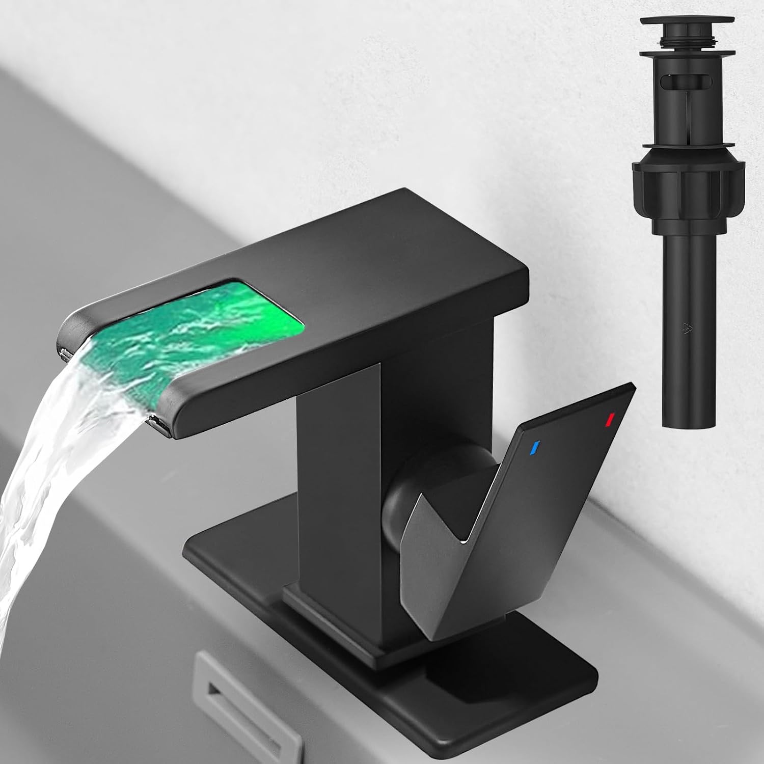 Hoimpro LED Waterfall Bathroom Faucet with Color Changing Light