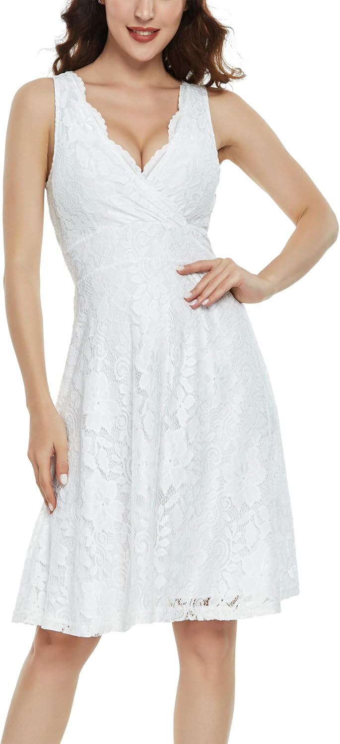 Floral Lace Overlay Fit and Flare Dress for Elegant Occasions