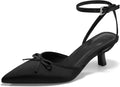 Coutgo Satin Kitten Low Heels with Bow - Elegant Comfortable Pumps