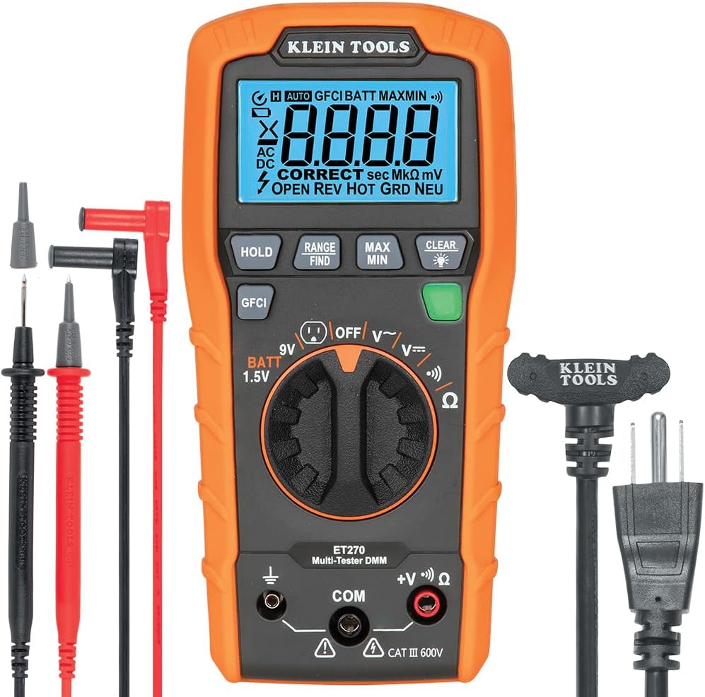 Klein Tools ET270 Auto-Ranging Digital Multi-Tester for Safety