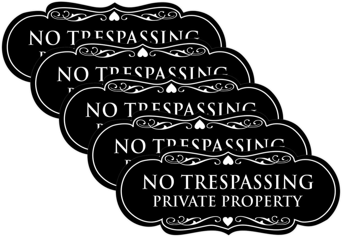 Designer No Trespassing Private Property Sign - 5 Pack Security