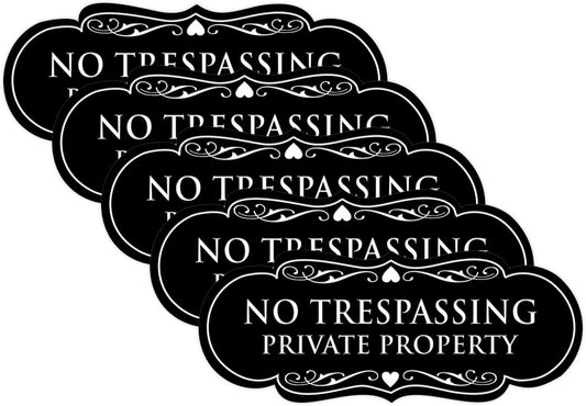 Designer No Trespassing Private Property Sign - 5 Pack Security