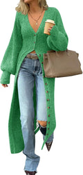 Womens Long Cardigan V Neck Button Down Chunky Knit Duster - Cozy Fall