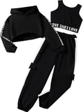 Girls Graphic 3 Piece Outfit Set - Hoodie Crop Tank & Sweatpants