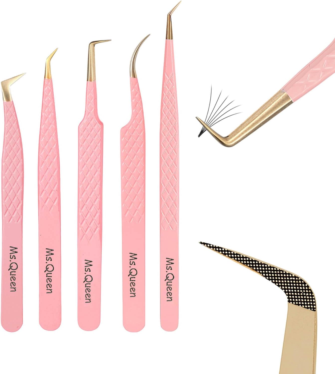 Precision Fiber Tip Lash Tweezers Set for Eyelash Extensions