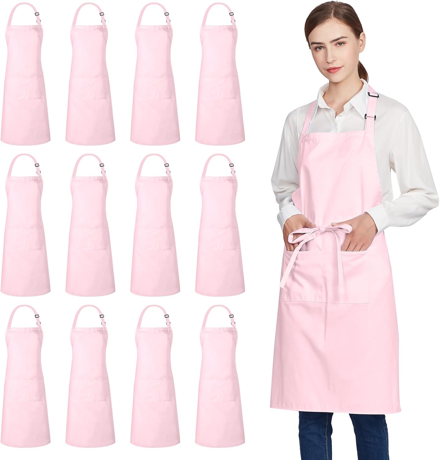 Jubatus 12 Pack Cotton Aprons with Pockets for Cooking and Baking