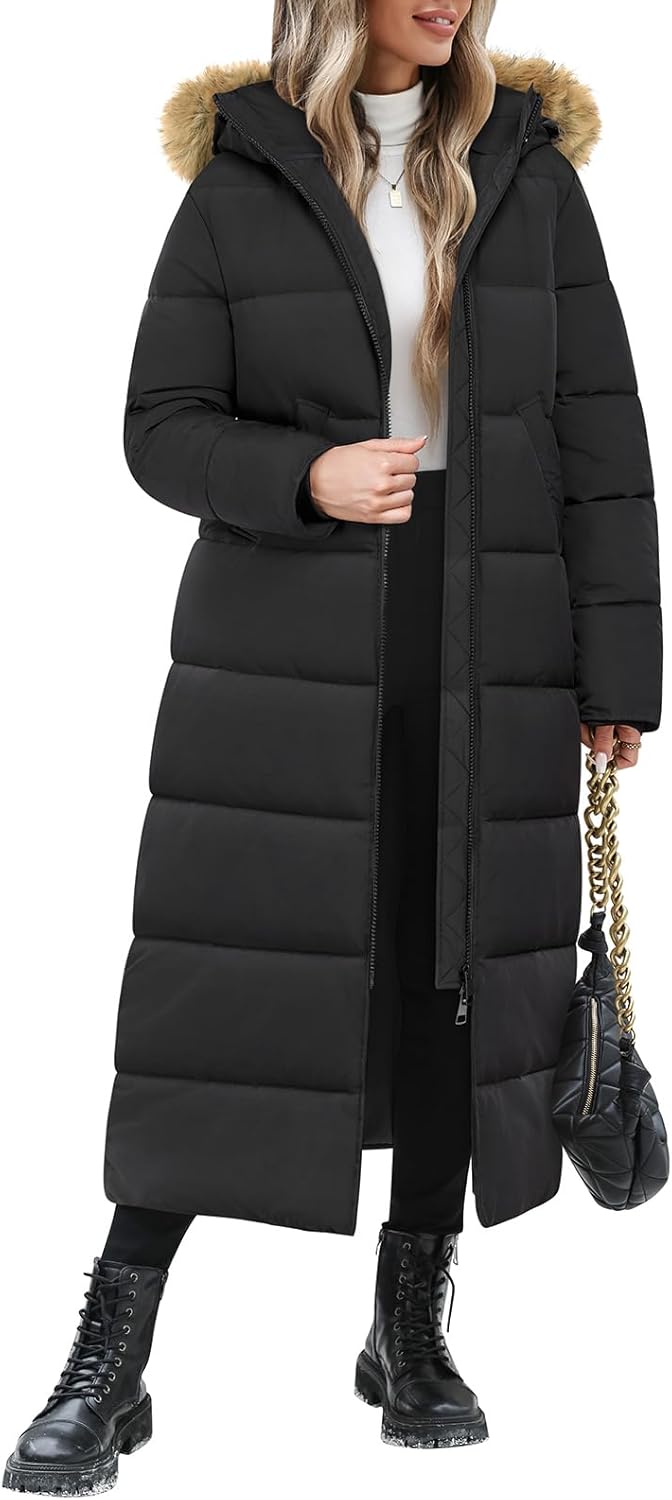 Long Winter Puffer Coat for Women with Detachable Hood