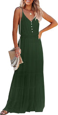 PRETTYGARDEN Spaghetti Strap Maxi Sundress - Flowy Beach Dress