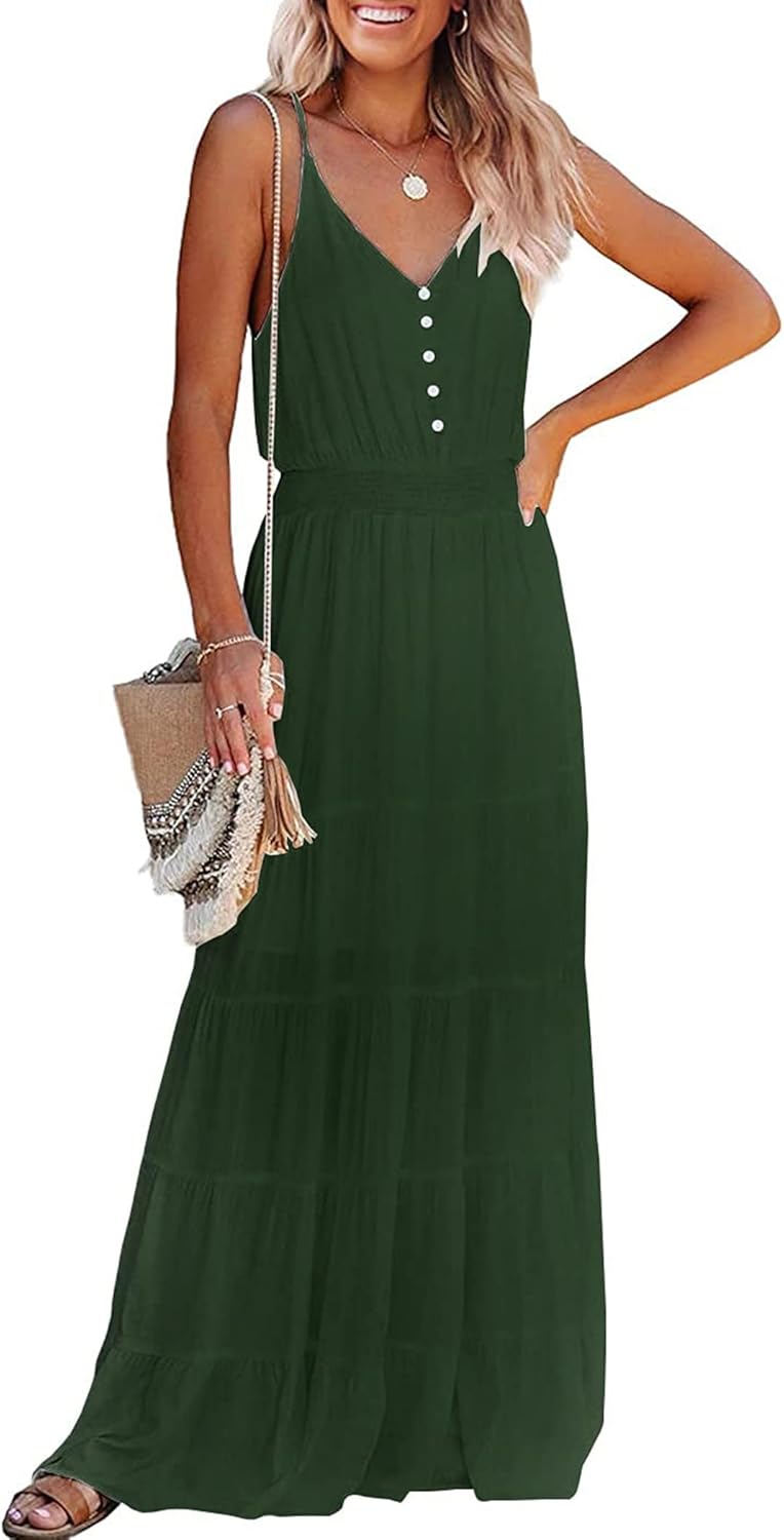 PRETTYGARDEN Summer Maxi Sundress for Women with Spaghetti Straps