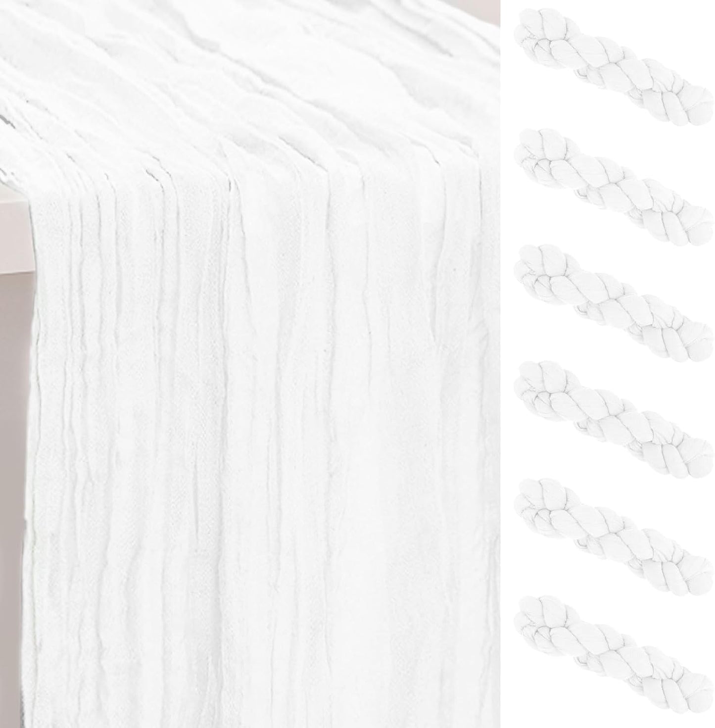 6 Pack White Cheesecloth Table Runner for Rustic Decor Events