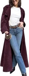 Chic Women's Faux Suede Long Trench Coat for Elegant Outfits