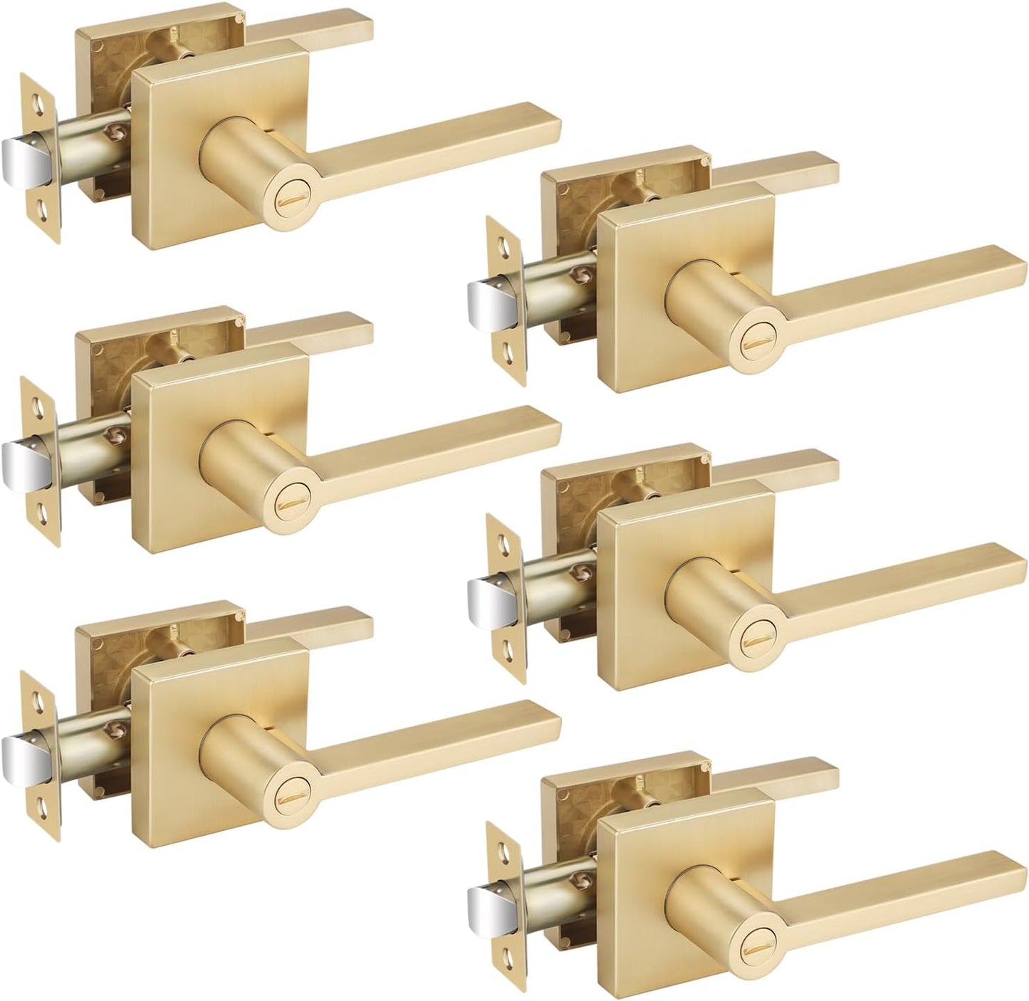 Gold Door Handles - Satin Brass Privacy Door Knobs for Home